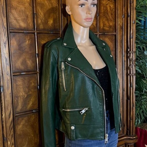 Levi Strauss & Co. Dark Green Stretch Faux Leather Motorcycle Jacket - Picture 10 of 14
